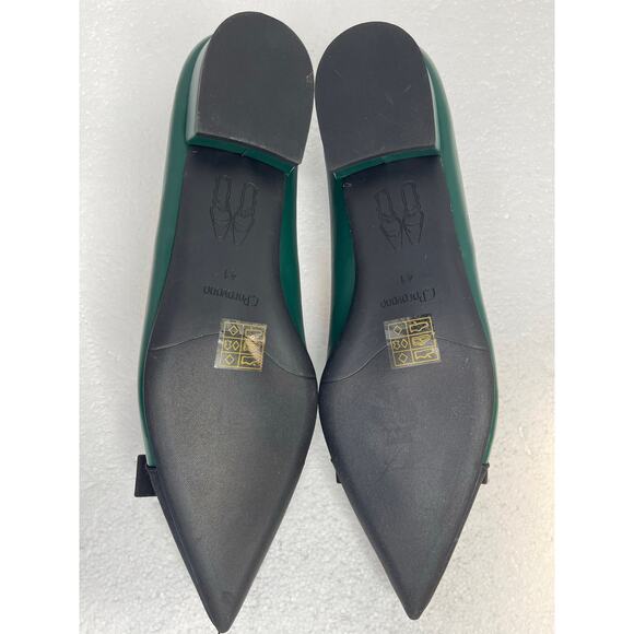 C. Paravano womens Pointed Toe Metal Tie Flats size 41 Green/ Black Leather New - Picture 10 of 11